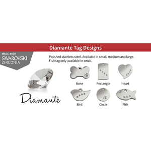Étiquettes d'identification pour animaux de compagnie RedDingo - Designs de tags Diamante - Fabriquées avec de la zircone Swarovski et de l'acier inoxydable - Os (S) - Product Image 1