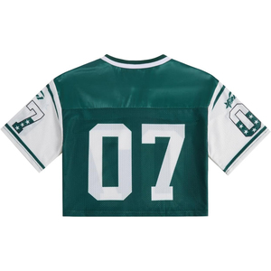 Women <b>Mesh</b> Jersey <b>Crop</b> <b>Top</b> V Neck Short Sleeve Green 07 Number Sporty Style Breathable Practice Shirt - Product Image 2