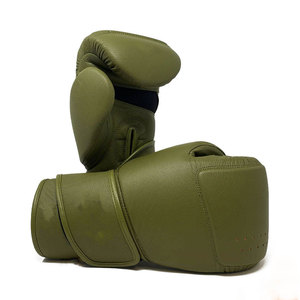 Gants de boxe en cuir vert olive avec fermeture lacée au poignet, respirants, pour adultes, entraînement de boxe, équipement de sparring - Product Image 1