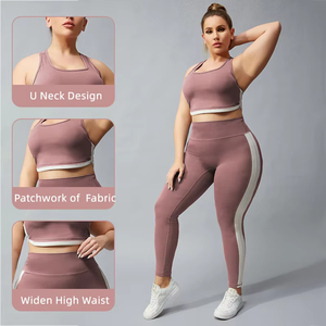 Ensemble de sport deux pièces pour femme grande taille : soutien-gorge de sport et leggings de yoga patchwork – Tenue d'entraînement 2026 - Product Image 2