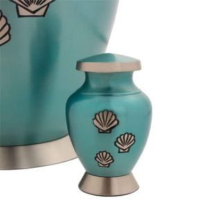 Turquoise Keepsake Cremation Urn with Shell Design Decorative <b>Memorial</b> Jar - Product Image 6