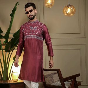 Conjunto de Kurta y Pijama de Seda Premium para Hombre, Bordado con Lentejuelas, Ropa Étnica - Product Image 1