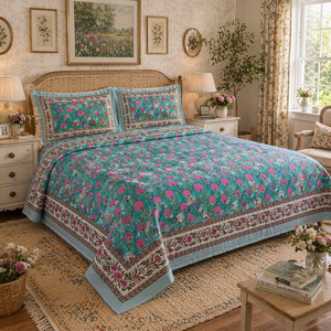 Premium Jaipur Hand Block Printed Pure Cotton King Bedsheet 3 <b>PC</b> <b>Set</b> 108x90" Floral 200TC Soft Skin-Friendly Durable Sustainable - Product Image 5