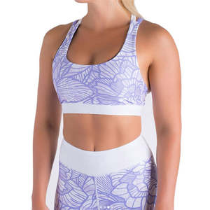 Ensemble de yoga pour femme, haut court à bretelles croisées à imprimé floral bleu, leggings taille haute longueur intégrale, respirant, en spandex et polyester, 2 pièces - Product Image 4