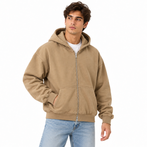 Sudadera con capucha y cremallera de mezcla de algodón y poliéster, corte holgado, para gimnasio, con bordado de color personalizado, fabricante de sudaderas con capucha y cremallera. - Product Image 4