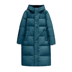 Long Quilted <b>Winter</b> Jacket With Hood Full Sleeves Zipper Closure Solid Color Polyester Shell <b>Thick</b> Warm <b>Coat</b> - Product Image 6