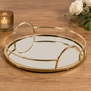 Round Brass <b>Storage</b> Tray With Mirror Insert Modern Design Durable Indoor <b>Tabletop</b> Accessory Living Room Decor - Product Image 3