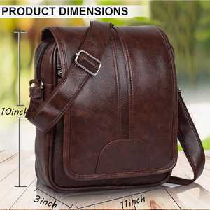 Genuine <b>Leather</b> Lightweight Travel Messenger <b>Bag</b> Men Multi Functional Business <b>Soft</b> <b>Bag</b> Zipper Closure Polyester Lining Brown - Product Image 4