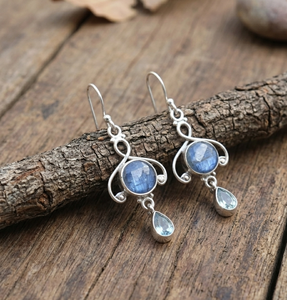 Pendientes Colgantes de Topacio Azul Cianita Natural, Plata de Ley 925, Chapados en Oro Rosa y Oro Amarillo, Joyería de Piedras Preciosas Hecha a Mano para Mujer - Product Image 6