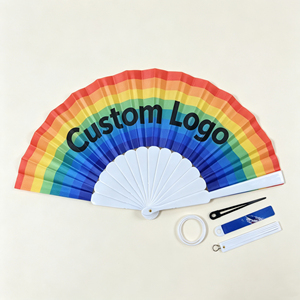 Éventail portable en polyester arc-en-ciel avec logo personnalisé, cadeau promotionnel imprimé pour les événements d'entreprise - Product Image 1