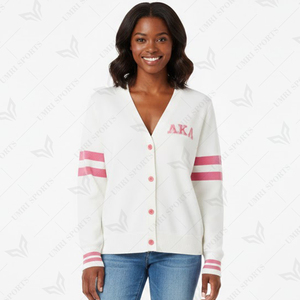 Cárdigan de Punto a Rayas Blanco y Rosa para Mujer, Cuello en V, Manga Larga, Cierre de Botones, Estilo Preppy, 100% Lana Acrílica - Product Image 2