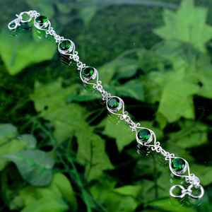 Pulsera de tenis de diopsido cromado ovalada hecha a mano de plata de ley 925 con gema verde, joyería de lujo de alta calidad, regalo para mujer - Product Image 3