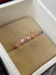 Bague de fiançailles en saphir rose de haute qualité, cinq pierres de saphir de Ceylan, argent sterling 925 plaqué or 14 carats, bague de demande en mariage - Product Image 4
