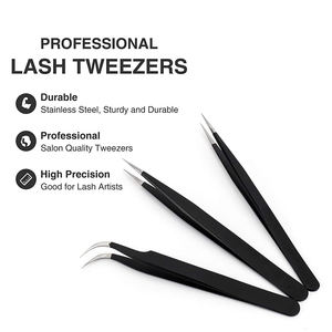 Ensemble de pinces à épiler professionnelles en acier inoxydable pour extensions de cils, pointues, droites et courbées, durables, à pointe lisse, pour soins de beauté des cils - Product Image 3