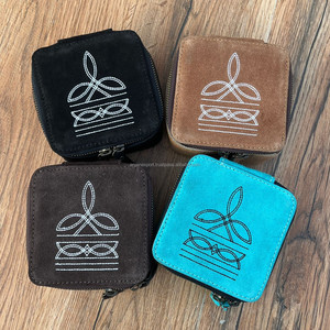 Nouveau noir botte point daim cuir carré bijoux Kits de rangement Western accessoire étui femmes voyage Portable ornements cas - Product Image 4