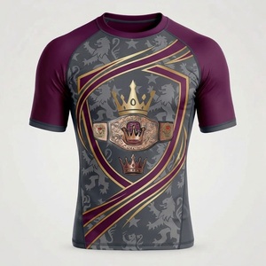 King Of The Rings Boxing <b>Compression</b> <b>Shirt</b> <b>Men</b> Short Sleeve Purple Gray Sublimation Print Quick Dry Rash Guard - Product Image 1