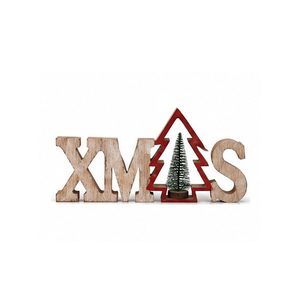 Décoration de Noël en bois avec cadre rouge et mini sapin, ornement de Noël traditionnel, décoration artisanale - Product Image 1