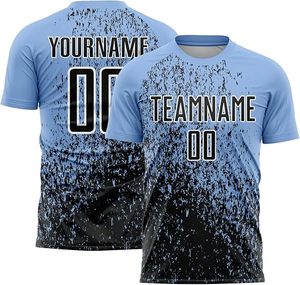เสื้อฟุตบอลสีน้ำเงินไล่เฉดดำแบบสั่งทำพิเศษ พิมพ์ลายแบบ Sublimation พร้อมชื่อทีมและหมายเลข 00 ผ้าโพลีเอสเตอร์ซับเหงื่อ ชุดฟุตบอลสำหรับทุกเพศ - Product Image 2
