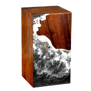 Ocean Inspired Resin & Natural Wood Cremation Urn Handmade Blue Wave Funeral Ashes Box by AYAANS - Product Image 4