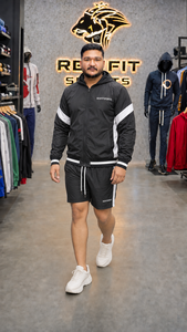 REXFIT SPORTS 2026 Conjunto Personalizado de Chaqueta con Capucha y Pantalones Cortos de Nailon Negro para Hombre, con Paneles Blancos, Cortavientos, Ropa Deportiva, Marca Privada - Product Image 3