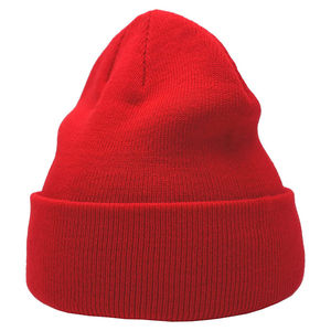 Red Solid Color Knit <b>Beanie</b> <b>Hat</b> Unisex Winter Cap Casual Style Daily 100% Acrylic Cuffed Design Embroidery for Adults - Product Image 3