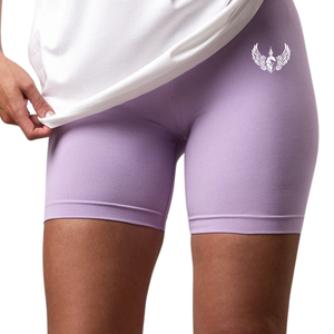 Shorts de cyclisme en jersey violet clair pour femme, taille haute, extensibles, pour le sport, le fitness, l'entraînement et les activités physiques - Product Image 3