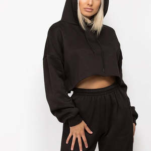 Ensemble de survêtement de sport pour femme grande taille, ensemble 2 pièces en coton : sweat à capuche court et pantalon de survêtement - Product Image 5