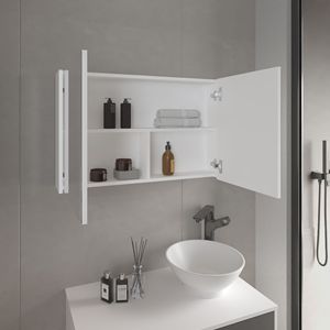 Armoire à pharmacie miroir à double porte Bouti, 19,7 po de hauteur x 31,5 po de largeur, blanche, avec trois étagères intérieures pour le rangement dans la salle de bain ou la cuisine - Product Image 5