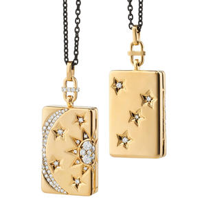 Personalized Celestial Locket Pendant Lab Grown Diamond Sunburst Design <b>Memory</b> Pendant Necklace - Product Image 1