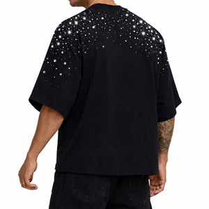 Camiseta de Hombre con Hombros Caídos y Pedrería, Estilo Moderno, de Gran Calidad, 100% Algodón, Cuello Redondo, Informal, Marca Privada - Product Image 4