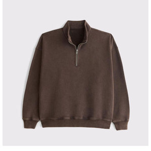เสื้อสเวตเชิ้ตผู้ชายสีน้ำตาล ผ้าฟลีซ ซิปหน้า คอตั้ง ทรงปกติ สวมใส่สบาย สีพื้น เหมาะสำหรับฤดูใบไม้ร่วง - Product Image 4