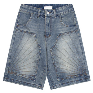 Pantalones Cortos de Mezclilla Vintage para Hombre, Estilo Urbano, Lavado Medio, Cintura Media, 100% Algodón, Teñido Liso, Venta Caliente - Product Image 1