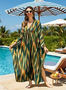 Robe Abaya Maxi Col V Manches Trois-Quarts Coupe Ample Motif Tie-Dye Vêtement d'Été Bohème en Rayonne pour Femme - Product Image 5