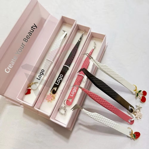 Custom Private Logo Box Stainless Steel Lash <b>Applicator</b> Tweezers Charm Custom Logo Fiber Tips Grip <b>Eyelash</b> Tweezers - Product Image 1