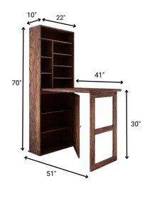 Indian Solid wood Convertible Desk Bookcase Tall Wooden <b>Storage</b> Cabinet Foldable <b>Computer</b> Table Home Office - Product Image 5