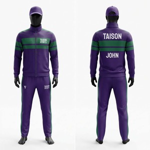 Ensemble de survêtement de hockey sur gazon en tricot de polyester premium 220 GSM, vert et violet, avec empiècements, vêtements d'équipe, logo personnalisé, impression par transfert thermique - Product Image 1