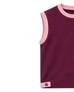 Men Burgundy Sleeveless Tank Top & Matching Shorts <b>Set</b> Casual Summer Cotton Outfit Contrast Pink Trim Drawstring Two Piece <b>Set</b> - Product Image 2