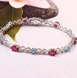 Shama Gems Red Natural <b>Ruby</b> 18K Gold Plated Sterling Silver Classic Tennis <b>Bracelet</b> Elegant Multi Stone Jewelry Gift for Women - Product Image 4