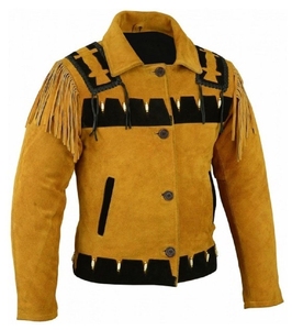 Veste de cowboy western en daim brun avec franges, manteau bicolore style ranch et rodéo vintage, veste pour homme, vêtement extérieur en cuir personnalisé - Product Image 1