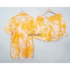 Conjunto de Pijama de Algodón con Estampado a Mano, Estilo Canguro, Hecho en India, Vintage, Hermoso, Ropa de Dormir Corta para Otoño, Verano y Primavera - Product Image 6