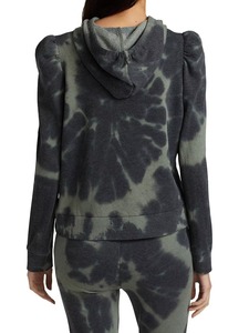 Sudadera con capucha personalizada para mujer, con hombros abullonados, de algodón French Terry, con efecto tie-dye en espiral, color verde oliva, ajustada, OEM al por mayor - Product Image 4