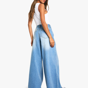 กางเกงยีนส์ผู้หญิงทรงโอเวอร์ไซส์คุณภาพสูงสั่งทำพิเศษ ดีไซน์ล่าสุด วัสดุเนื้อผ้าเรียบง่าย สวมใส่สบาย ราคาถูก ขายส่งได้ - Product Image 3