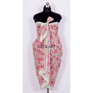 Pareo/Sarong 100% coton pour femme, imprimé à la main, confortable, léger, avec écharpe légère pour se couvrir. - Product Image 3