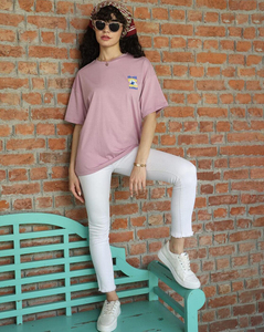 เสื้อยืดคอกลมแขนสั้นสีชมพูสำหรับผู้หญิง พิมพ์ลายตัวอักษร ทรงหลวม สไตล์ลำลอง ผ้าเจอร์ซีย์คอตตอน 100% ใส่ได้ทั้งฤดูใบไม้ผลิและฤดูร้อน - Product Image 5