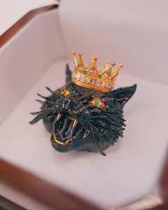 Black Silver <b>Cat</b> Head <b>Ring</b> with Gold Plated Crown Diamond Animal Jewelry Hiphop Style Unisex Statement <b>Ring</b> for Party Gift - Product Image 3
