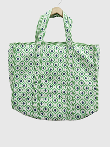 Sac fourre-tout en coton à motifs verts avec broderie, style bohème, ouverture supérieure, sac de shopping - Product Image 2