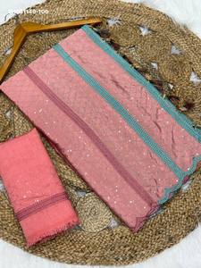 Colección Premium de Saree de Seda Chinon Pesada con Bordado de Lentejuelas e Hilo Resham y Blusa de Seda Banglori Mono, Proveedor Indio - Product Image 2