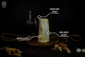 Mug viking authentique en corne de bœuf, fait main, personnalisé et gravé, mug à bière rustique médiéval en corne, cadeau pour homme - Product Image 3