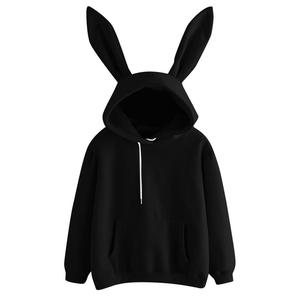 เสื้อสเวตเตอร์มีฮู้ดสีชมพูสำหรับผู้หญิง มีกระเป๋าหูกระต่าย สวมใส่สบายๆ ในฤดูใบไม้ผลิ แขนยาวถัก สีพื้น ระบายอากาศได้ดี - Product Image 2