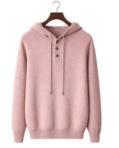 Sudadera con Capucha de Punto Rosa Claro Personalizada para Hombre, con Tres Botones, Mezcla de Algodón Suave, Cálida, Informal, para Invierno, Estilo Urbano, Personalizada OEM - Product Image 1